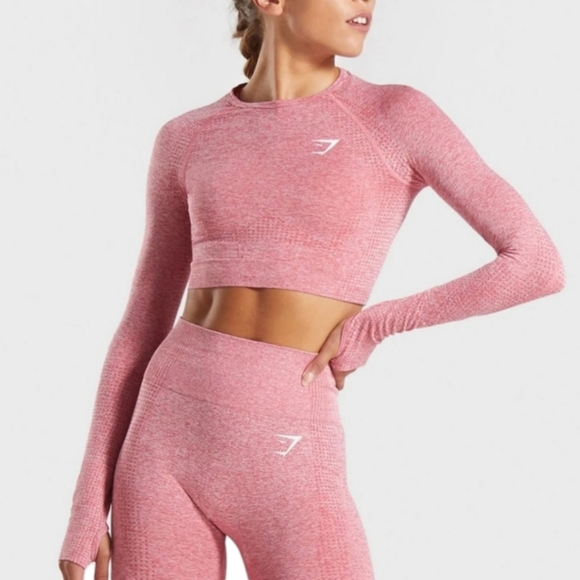 GYMSHARK Vital Seamless Pink Marl Crop Top | S - Picture 1 of 9